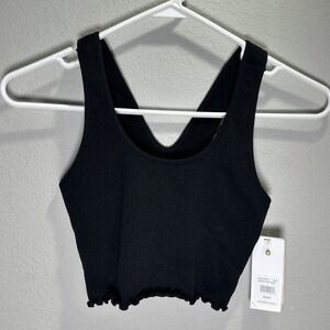 Spiritual Gangster Amour Cropped Tank Top Size XS black Ribbed Ruffled Hem